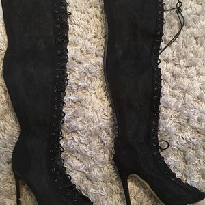 Black Lacey thigh high heel boots